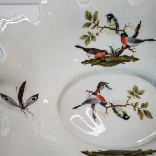 Vintage Limoges France Birds & Dragonflies Oval Deep Handled Bowl Nut Candy Dish - Thumbnail 3