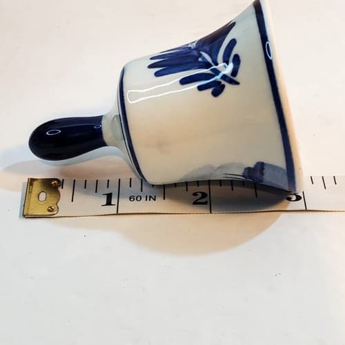 Vtg Souvenir Bell Delfts Blauw Blue Holland Leaf Hand Painted Windmill 3 inch - Thumbnail 8