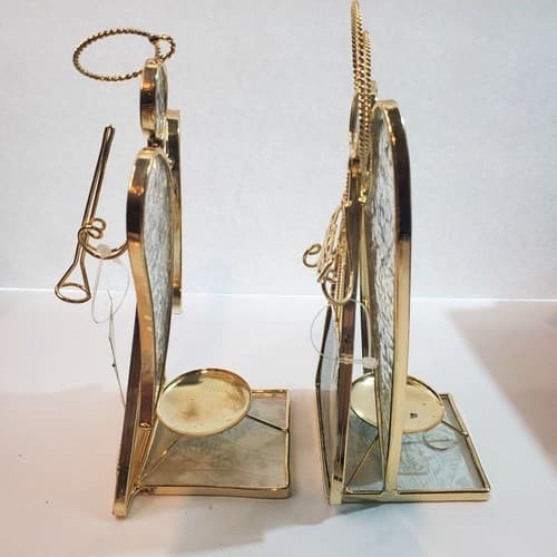 Lot of 2 Stained Glass Angels Playing Instruments Votive Tealight Candle Holders - Thumbnail 6