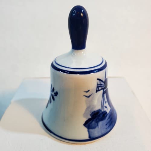 Vtg Souvenir Bell Delfts Blauw Blue Holland Leaf Hand Painted Windmill 3 inch - Thumbnail 2