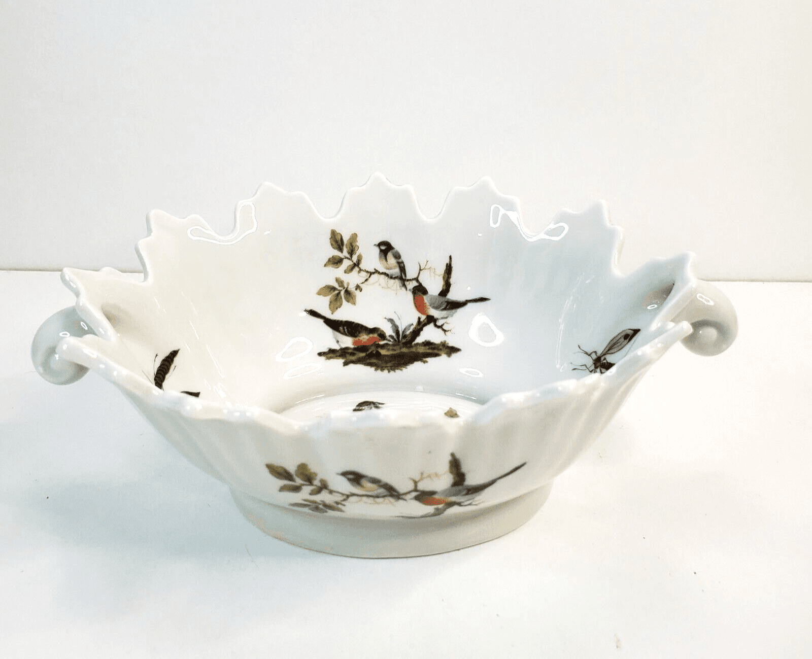 Vintage Limoges France Birds & Dragonflies Oval Deep Handled Bowl Nut Candy Dish