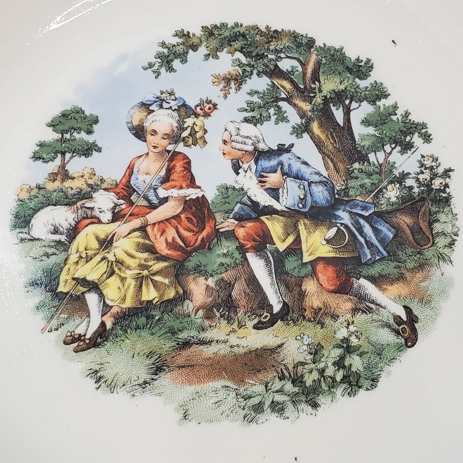 Vtg Cronin China Company Victorian Colonial Couple People 7.5" Soup Bowls Set 4 - Thumbnail 3