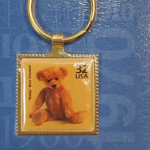 Vtg 1998 USPS Celebrate Century Teddy Bear Created 32 cent Stamp USA Key Chain - Thumbnail 2