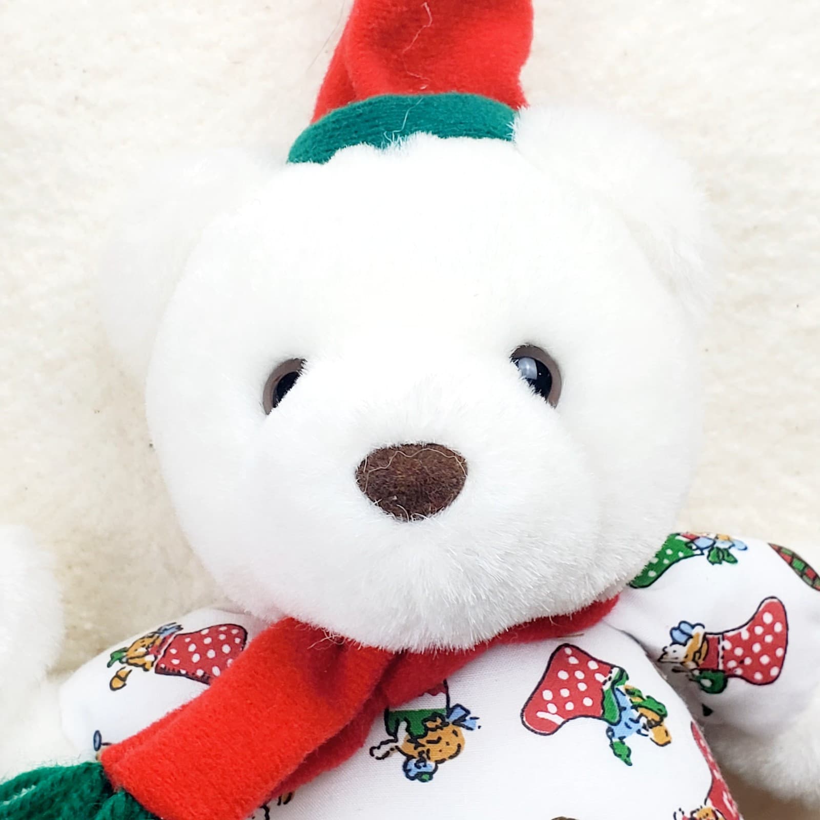 Lot of 2 Vtg Christmas Teddy Bears KIDS of AMERICA Plush White Stuffed Toy Hat - Thumbnail 3