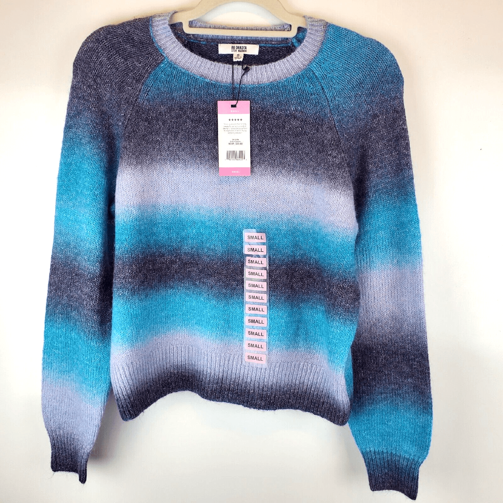 BB Dakota Steve Madden Ladies Size Small Blue Gray Ombre Fuzzy Sweater NEW