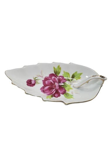 Vtg Rossetti Chicago Hand Painted Flowers Floral Leaf Handled Nappy Trinket Dish - Thumbnail 3