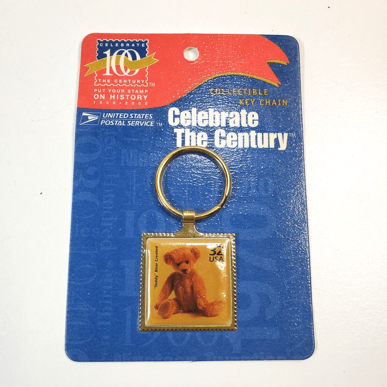 Vtg 1998 USPS Celebrate Century Teddy Bear Created 32 cent Stamp USA Key Chain