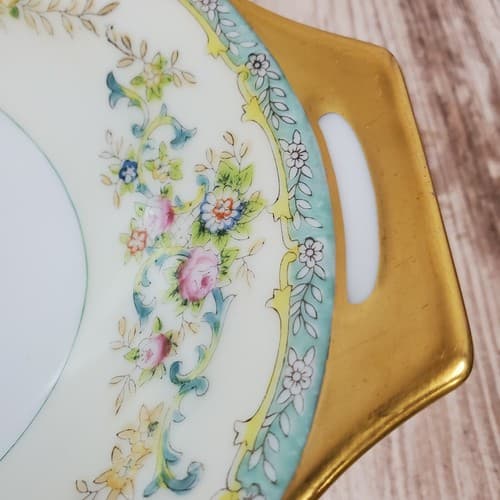 Vintage Meito China Hand Painted Gold Handled Oval Vegetable Serving Bowl Floral - Thumbnail 2