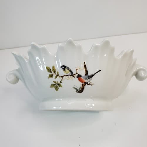 Vintage Limoges France Birds & Dragonflies Oval Deep Handled Bowl Nut Candy Dish - Thumbnail 4