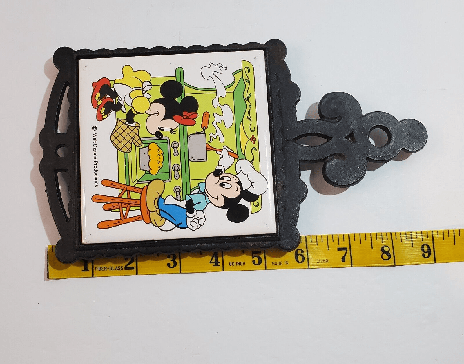 Vintage Japan Collectible Disney Mickey & Minnie Mouse Wrought Iron Tile Trivet - Thumbnail 5