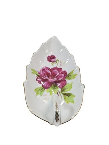 Vtg Rossetti Chicago Hand Painted Flowers Floral Leaf Handled Nappy Trinket Dish - Thumbnail 2