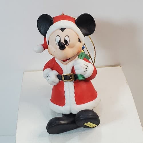 Vintage Disney Ceramic Mickey Mouse Santa Claus Dangle Feet Christmas Ornament
