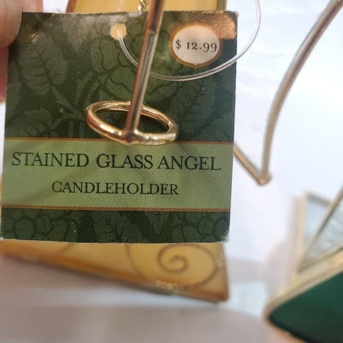 Lot of 2 Stained Glass Angels Playing Instruments Votive Tealight Candle Holders - Thumbnail 3