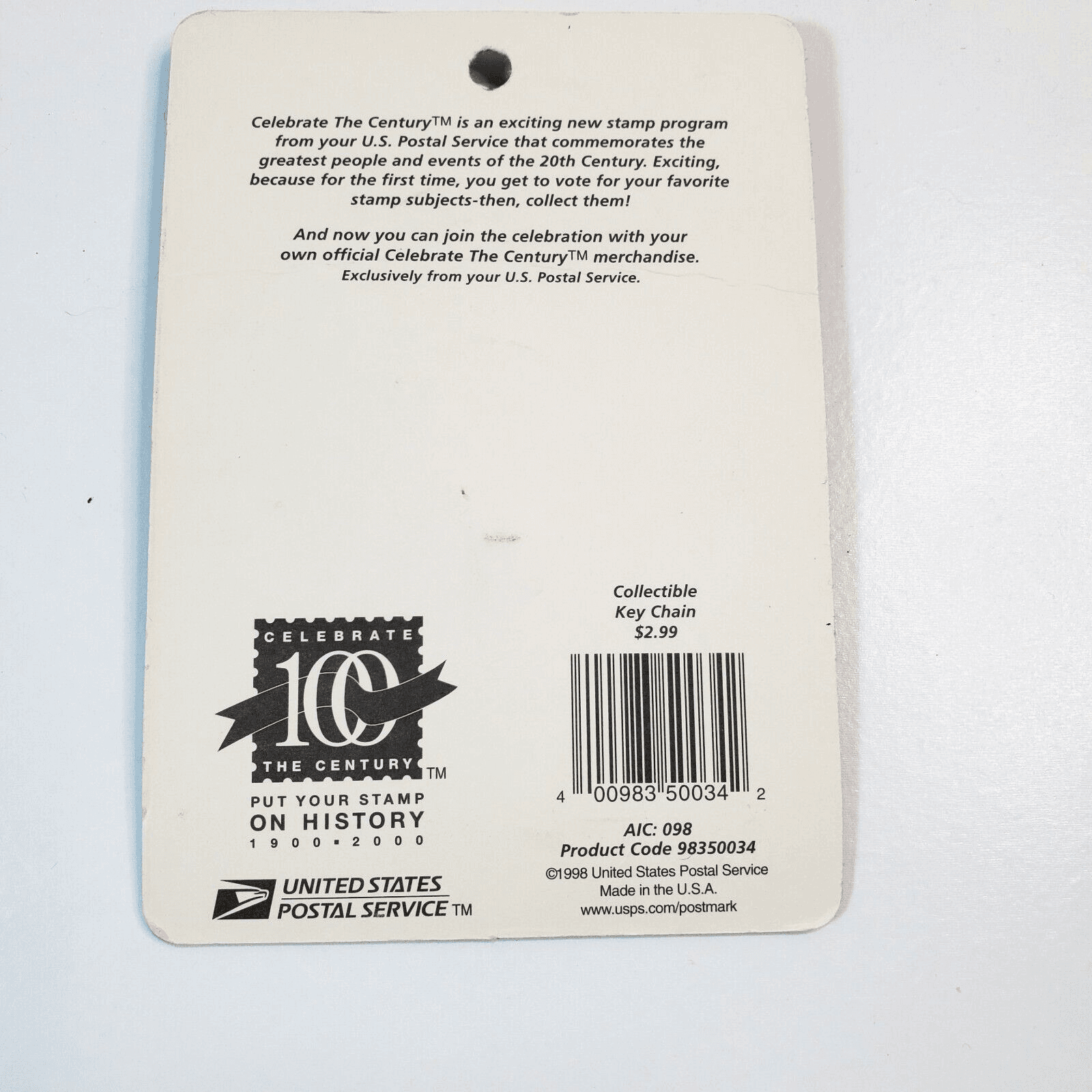 Vtg 1998 USPS Celebrate Century Teddy Bear Created 32 cent Stamp USA Key Chain - Thumbnail 3