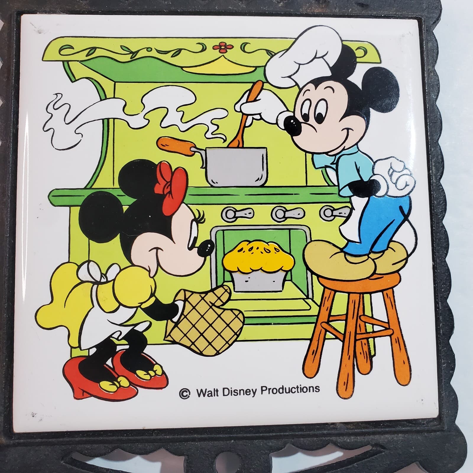 Vintage Japan Collectible Disney Mickey & Minnie Mouse Wrought Iron Tile Trivet - Thumbnail 2