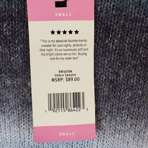 BB Dakota Steve Madden Ladies Size Small Blue Gray Ombre Fuzzy Sweater NEW - Thumbnail 3