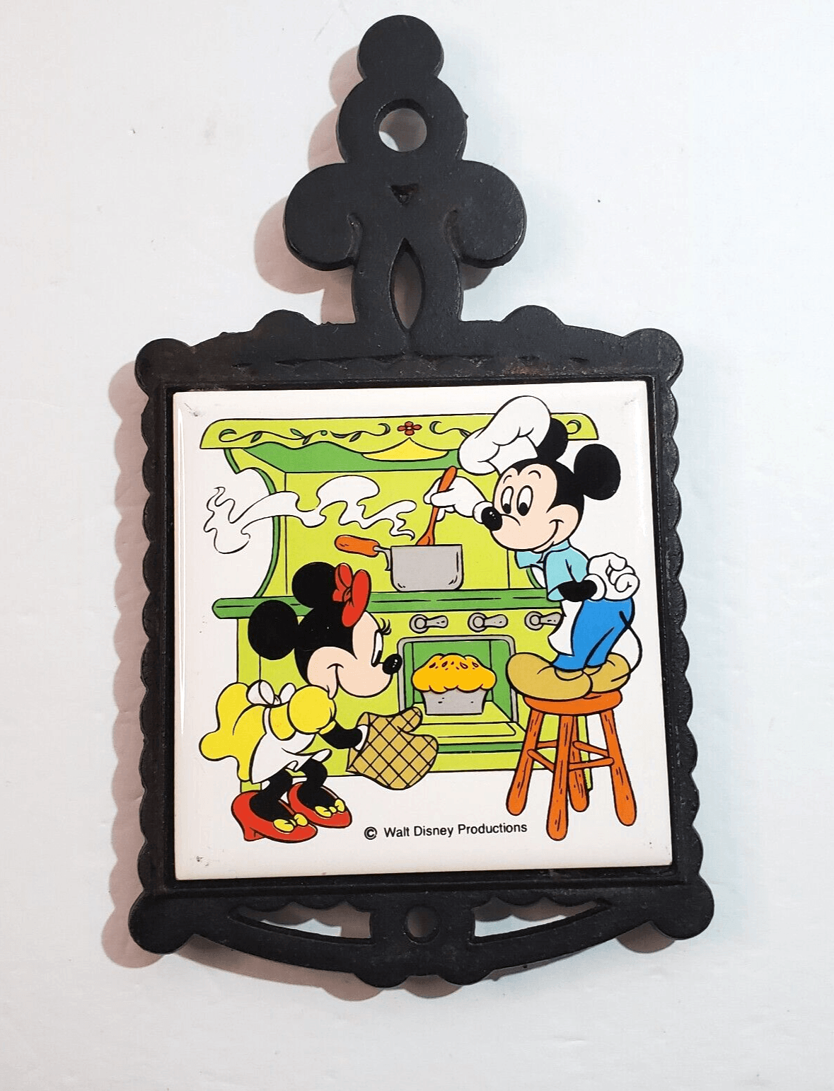Vintage Japan Collectible Disney Mickey & Minnie Mouse Wrought Iron Tile Trivet