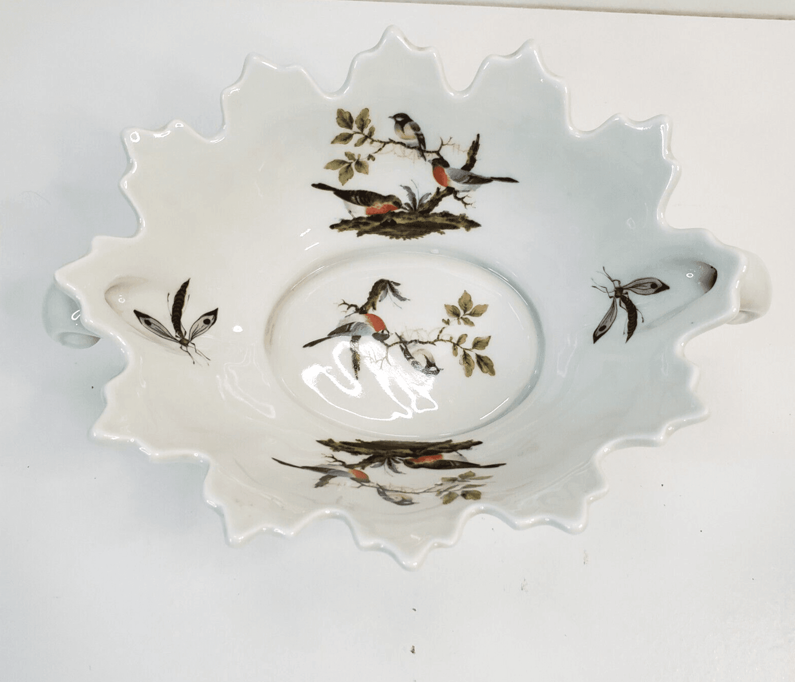Vintage Limoges France Birds & Dragonflies Oval Deep Handled Bowl Nut Candy Dish - Thumbnail 2