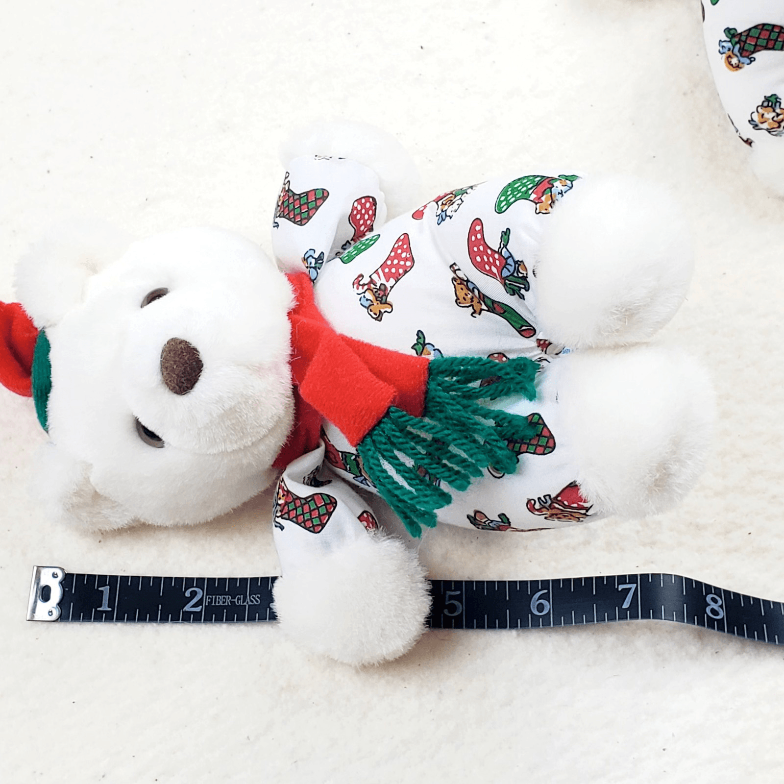Lot of 2 Vtg Christmas Teddy Bears KIDS of AMERICA Plush White Stuffed Toy Hat - Thumbnail 10
