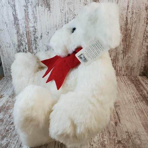 First & Main Ted Jr Bear Plush White Red Bow 18" Stuffed Animal Toy Sparkle - Thumbnail 4