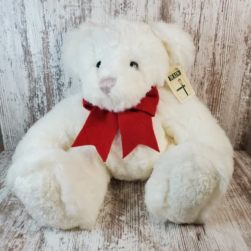 First & Main Ted Jr Bear Plush White Red Bow 18" Stuffed Animal Toy Sparkle