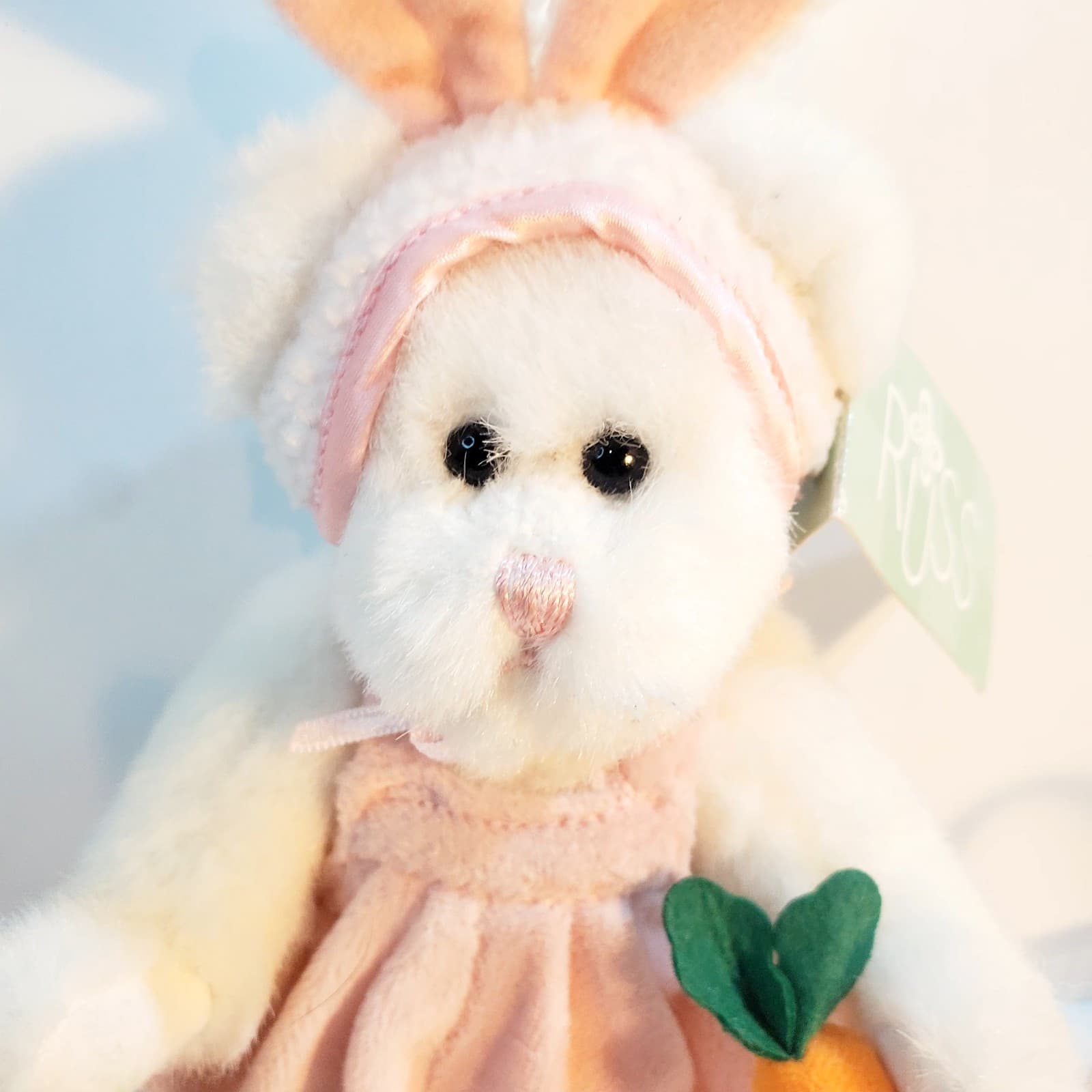Russ Berrie Babette 9" Tall Plush Bear w/ Bunny Rabbit Ears Carrot Pink White - Thumbnail 3