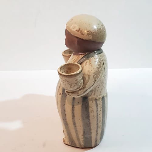 Vtg Japanese Pottery Gempo Stoneware Peasant Couple Candle Holder Figurine - Thumbnail 4