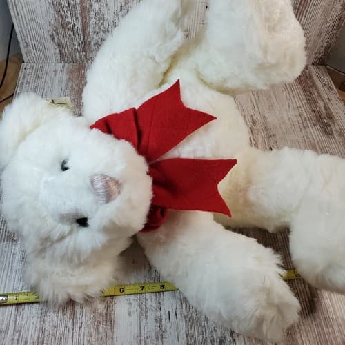 First & Main Ted Jr Bear Plush White Red Bow 18" Stuffed Animal Toy Sparkle - Thumbnail 10