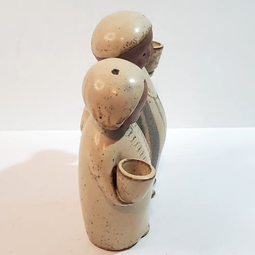 Vtg Japanese Pottery Gempo Stoneware Peasant Couple Candle Holder Figurine - Thumbnail 2