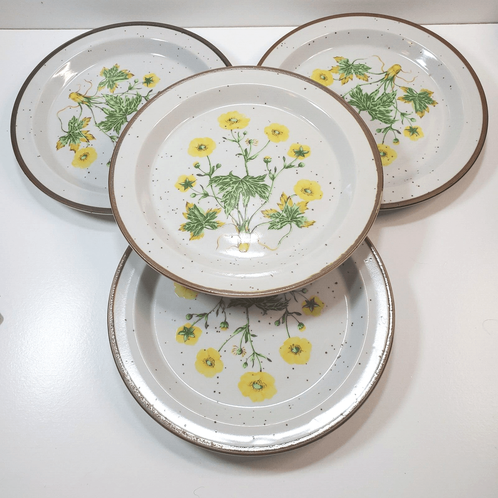 Set of 4 Buttercup Japan Floral Stoneware Bread Plates Brown Speckled NO. 204