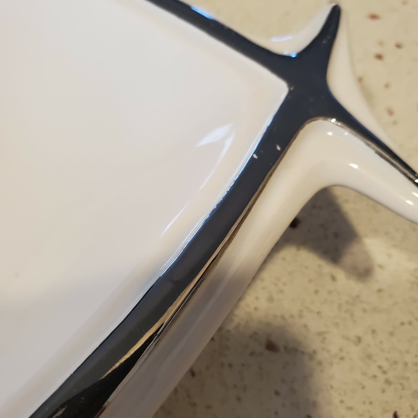 California Pottery USA P304 White Silver Border Divided Plate Platter Dish Bowl - Thumbnail 6