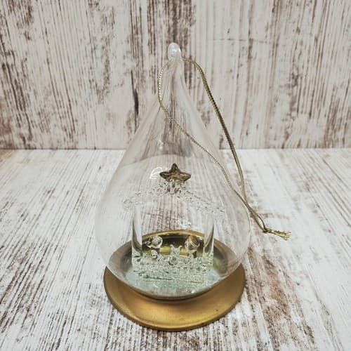 Blown Clear Glass 3½" Christmas Ornament with Inside Manger Scene - Thumbnail 3