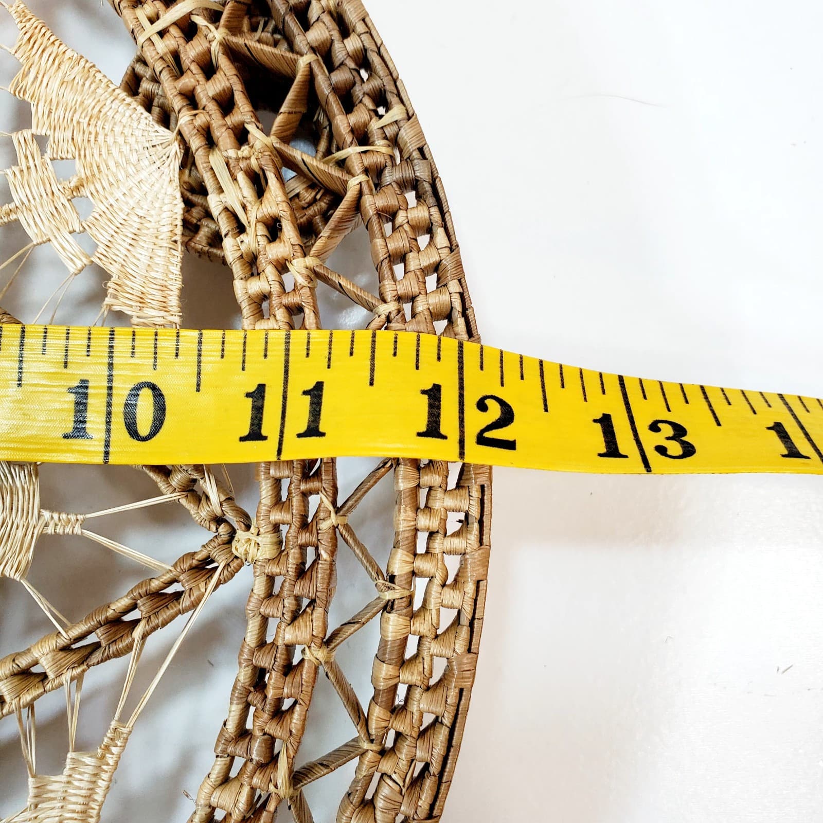 Vintage Footed 12 inch Woven Straw Rattan Wicker Trivet Hot Pad Boho Wall Decor - Thumbnail 8