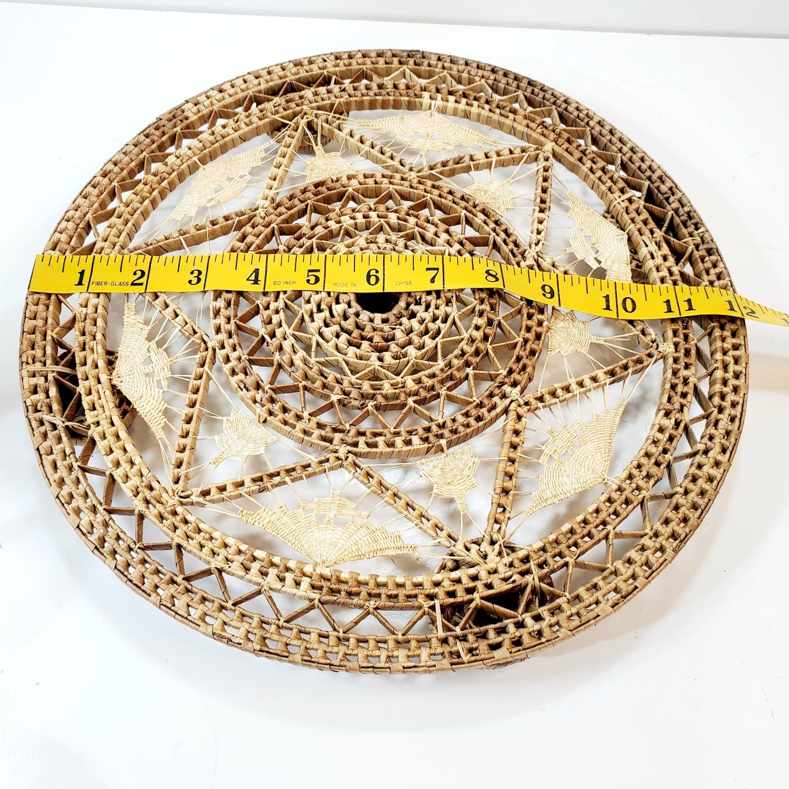 Vintage Footed 12 inch Woven Straw Rattan Wicker Trivet Hot Pad Boho Wall Decor - Thumbnail 7
