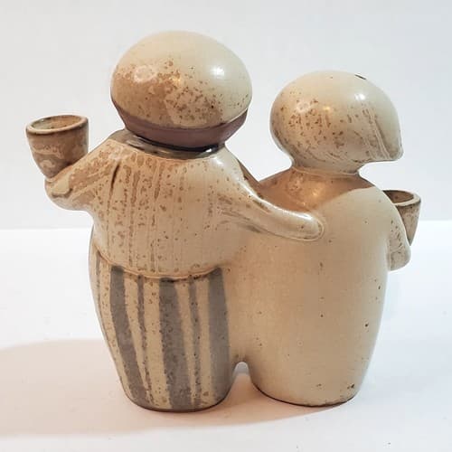 Vtg Japanese Pottery Gempo Stoneware Peasant Couple Candle Holder Figurine - Thumbnail 3