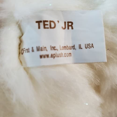 First & Main Ted Jr Bear Plush White Red Bow 18" Stuffed Animal Toy Sparkle - Thumbnail 8