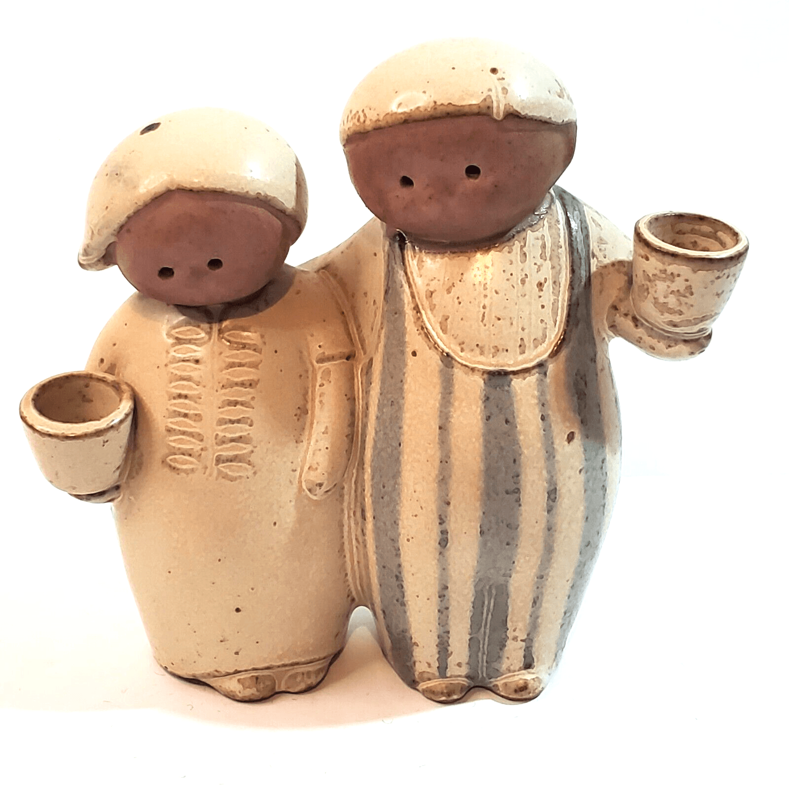 Vtg Japanese Pottery Gempo Stoneware Peasant Couple Candle Holder Figurine