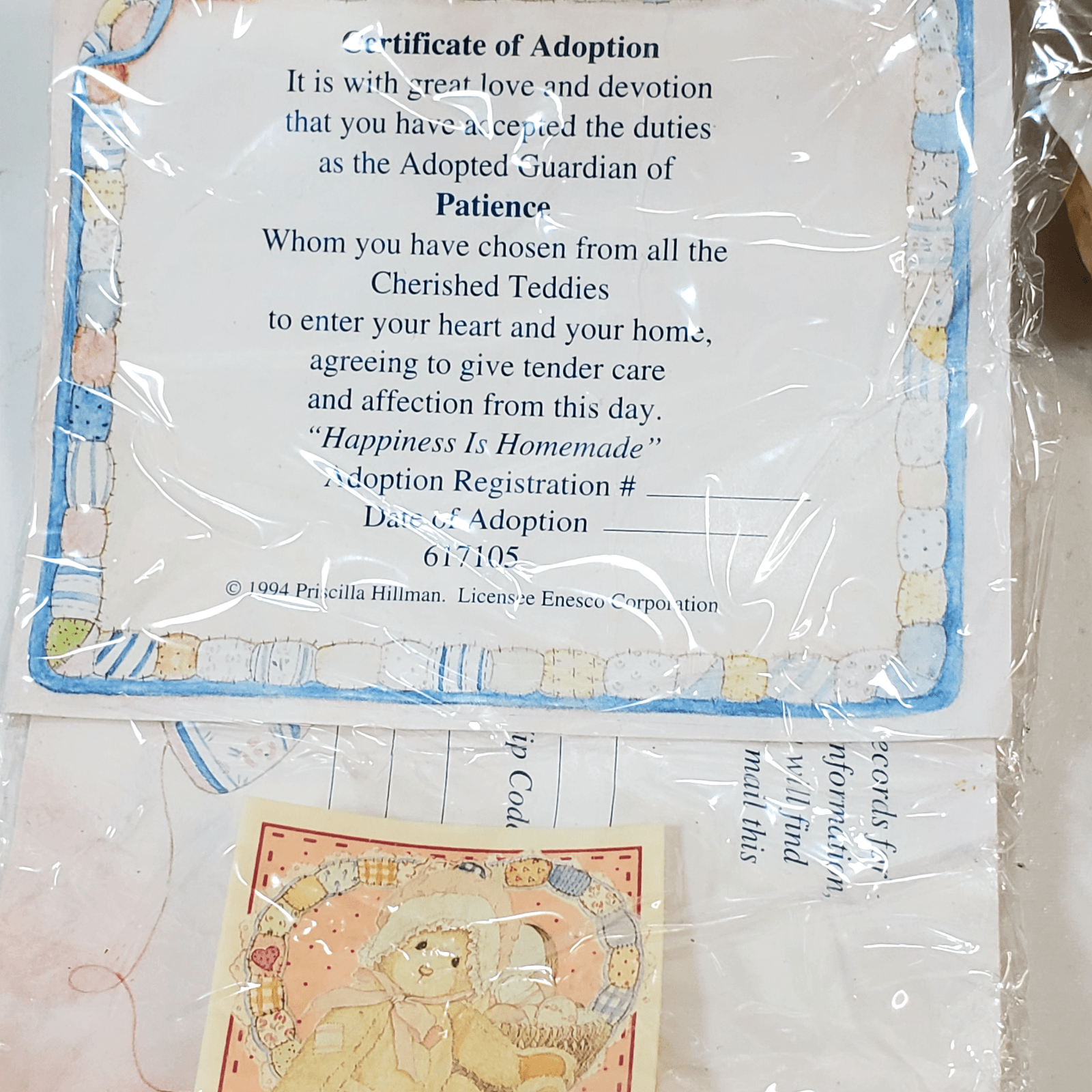 Vintage Cherished Teddies Patience Teddy Bear Figure Happiness Is Homemade 1994 - Thumbnail 3