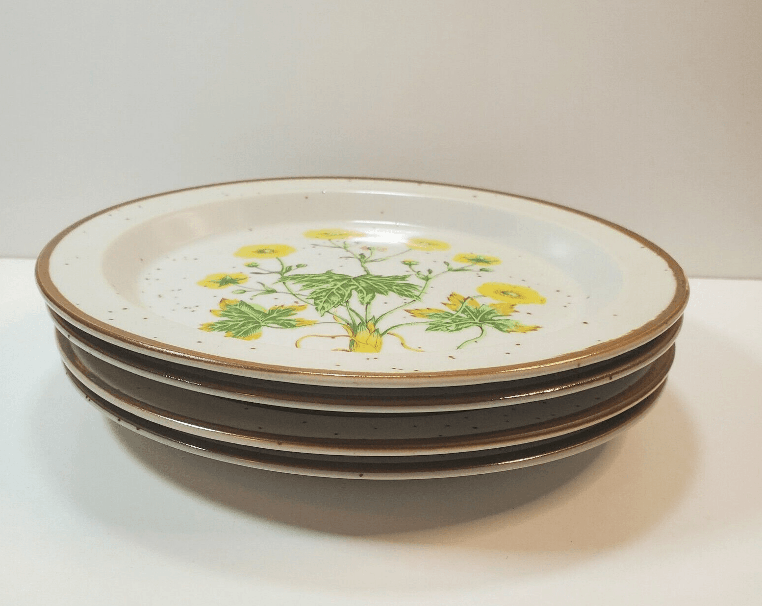 Set of 4 Buttercup Japan Floral Stoneware Bread Plates Brown Speckled NO. 204 - Thumbnail 2