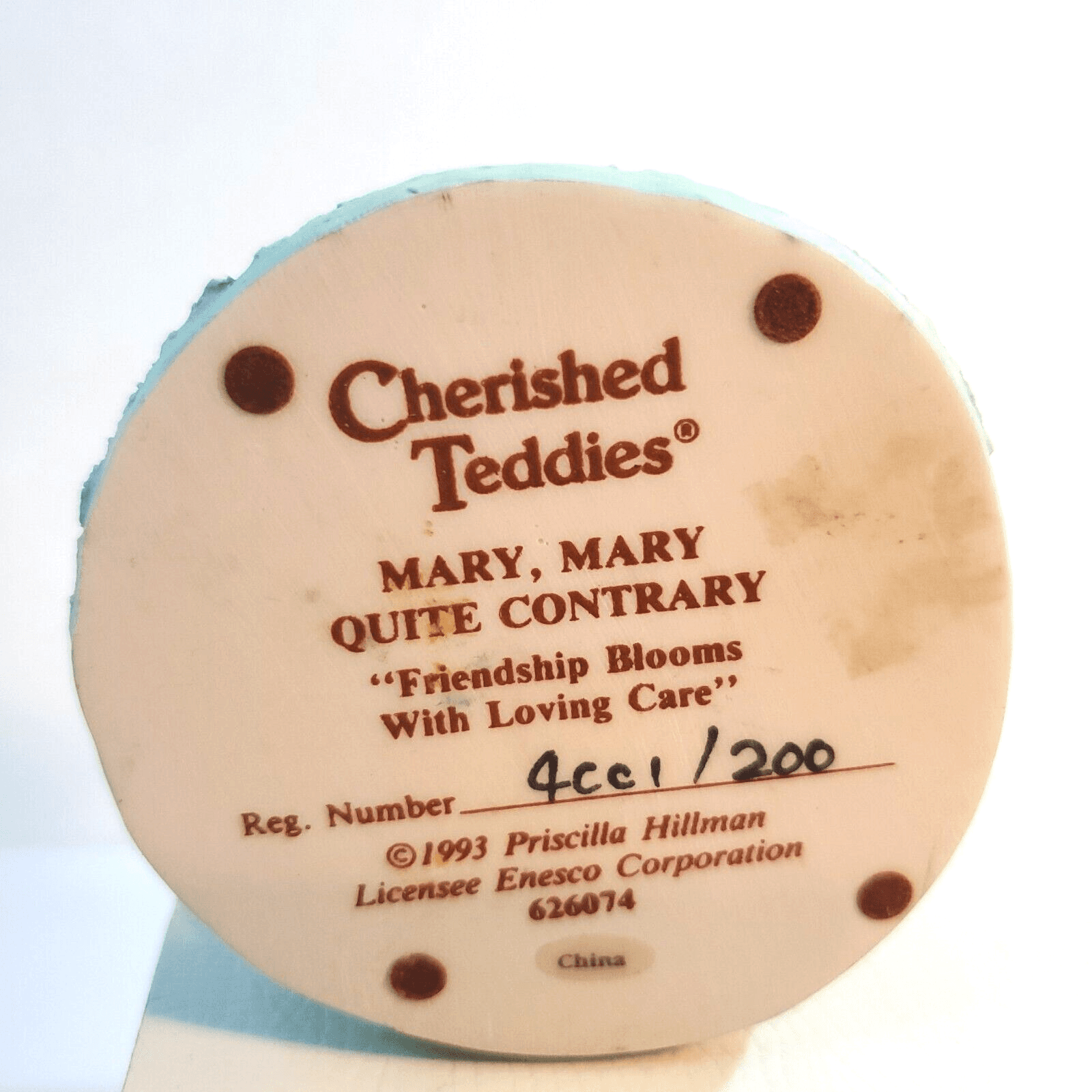 Vintage 1993 Cherished Teddies Mary Mary Quite Contrary Figure Friendship Blooms - Thumbnail 6