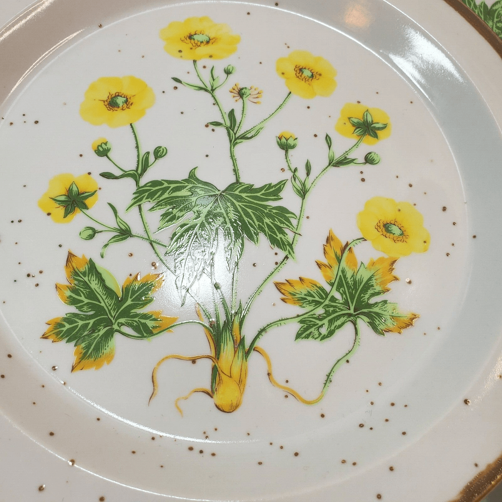 Set of 4 Buttercup Japan Floral Stoneware Bread Plates Brown Speckled NO. 204 - Thumbnail 4