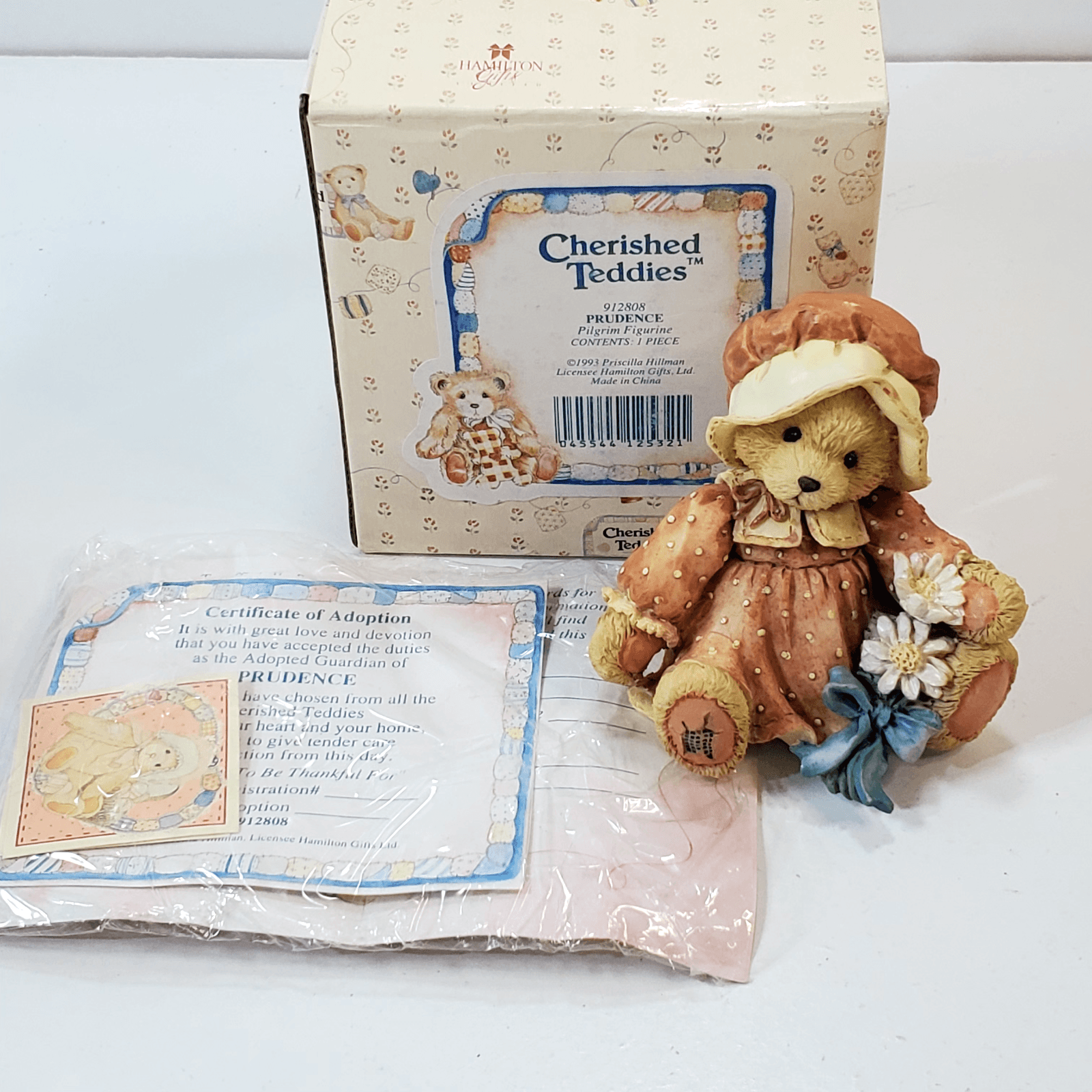 Vintage Cherished Teddies Prudence Pilgrim Figure Thanksgiving Teddy Bear 1993