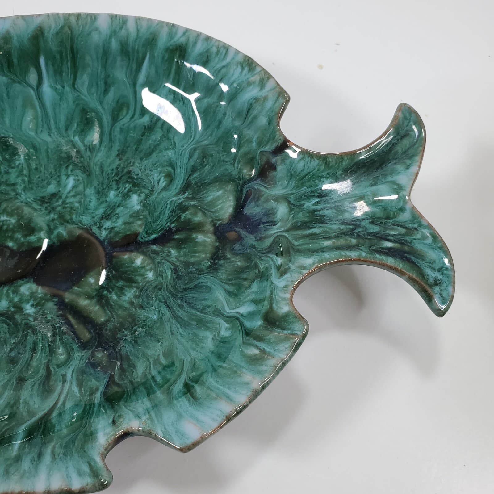 Blue Mountain Pottery Ceramic Art Pottery Fish Plate Bowl Blue Green Black Glaze - Thumbnail 3
