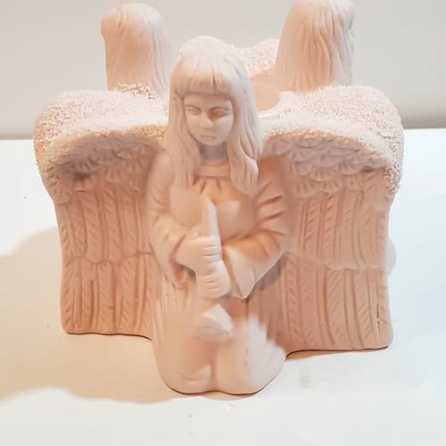 Vintage Hermitage Pottery Porcelain 3 Jade Angel Taper Candle Holder Table Decor - Thumbnail 7