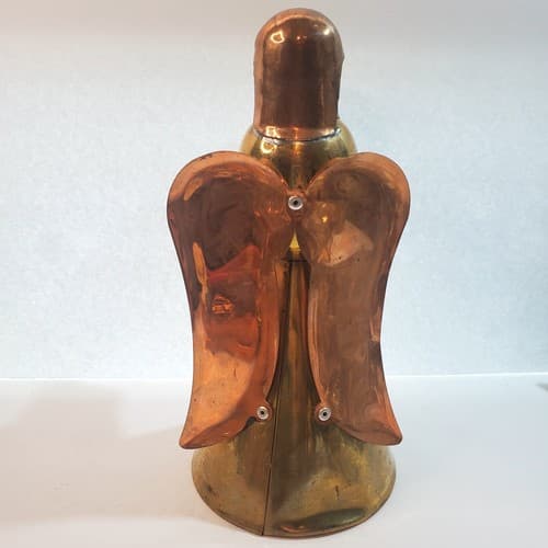 Vintage 9.5" Brass & Copper Metal Christmas Cone Angel Taper Candle Stick Holder - Thumbnail 3