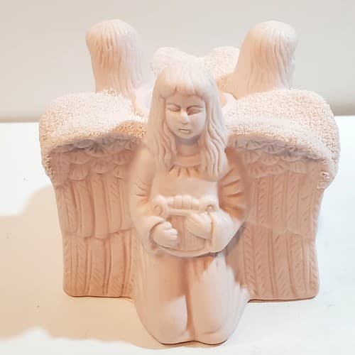 Vintage Hermitage Pottery Porcelain 3 Jade Angel Taper Candle Holder Table Decor - Thumbnail 6