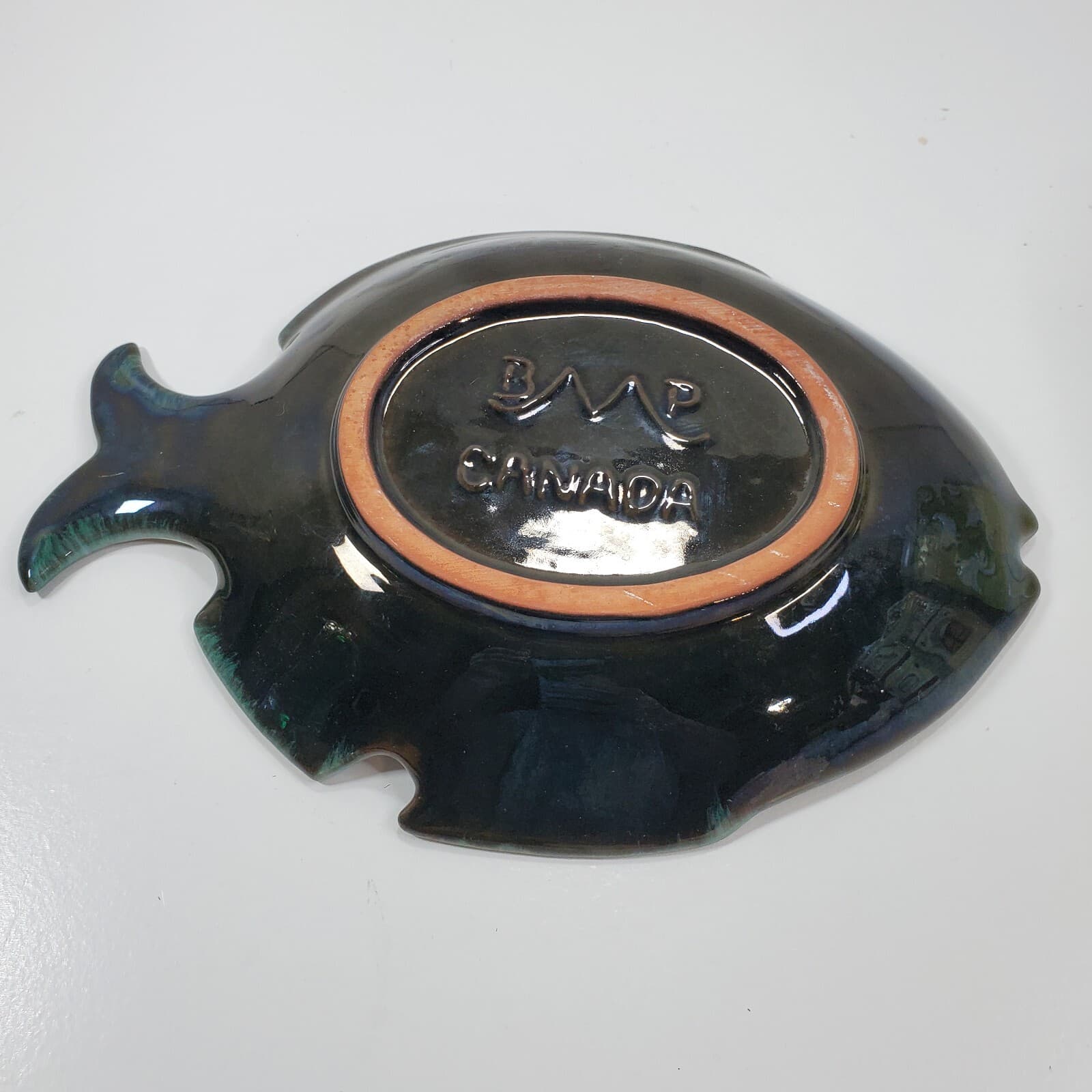 Blue Mountain Pottery Ceramic Art Pottery Fish Plate Bowl Blue Green Black Glaze - Thumbnail 4