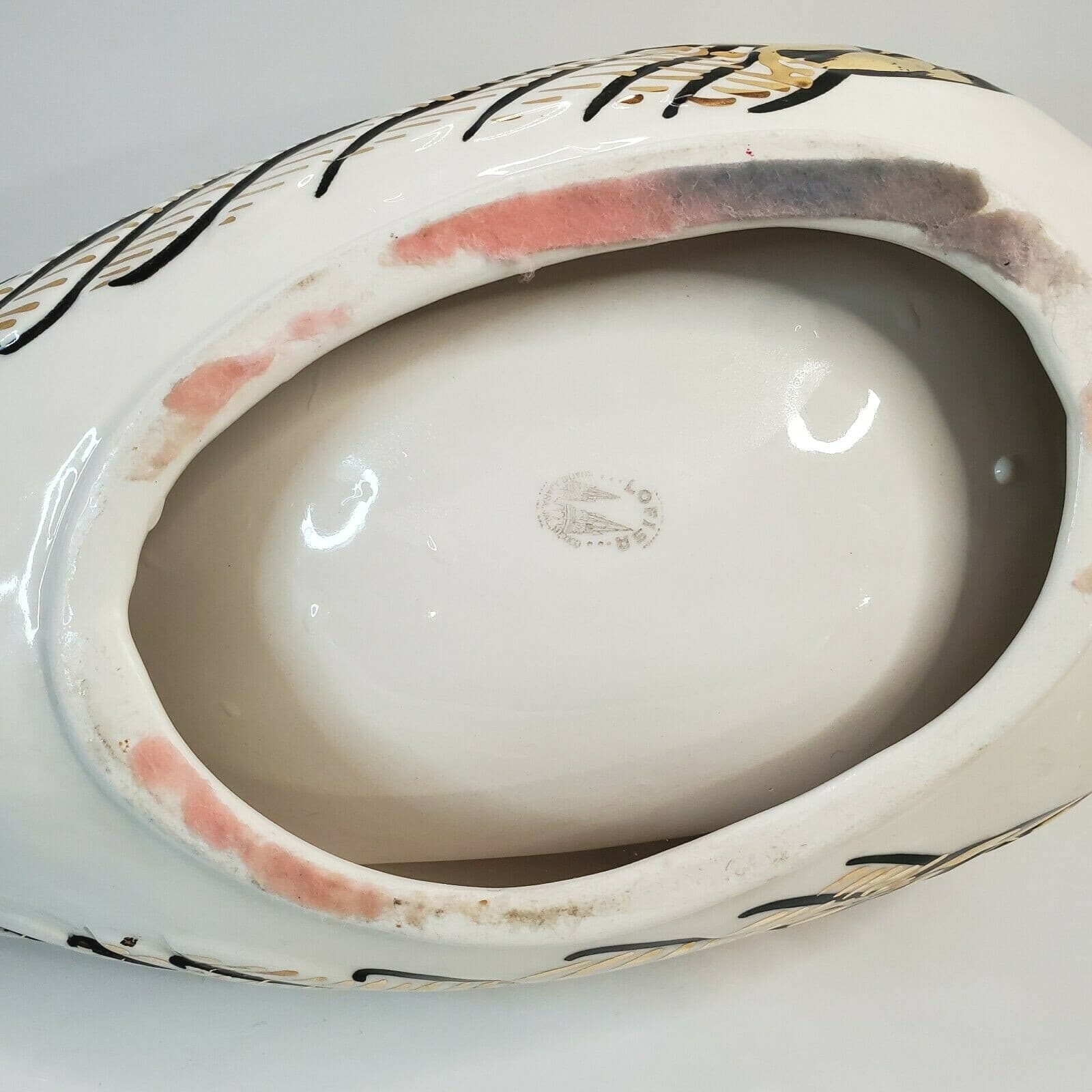 Vtg Lofisa Mexican Pottery White Gold Black Large Swan Centerpiece Bowl Unique - Thumbnail 7