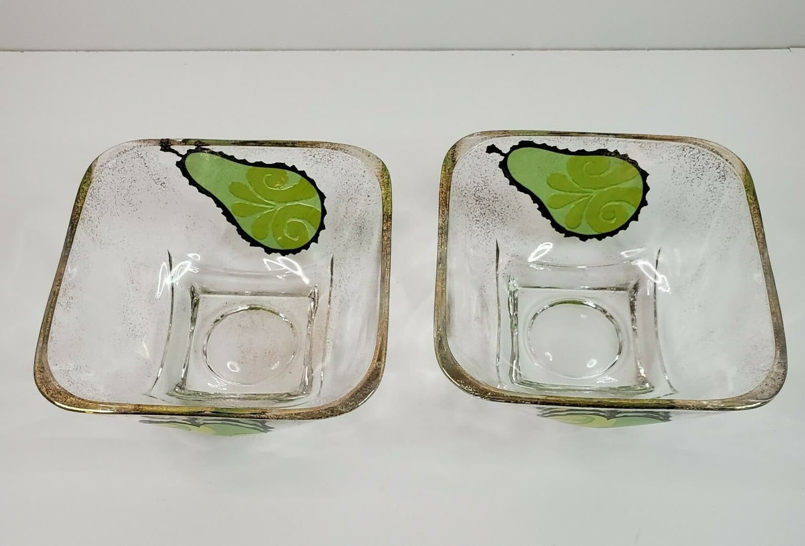 Vintage Lot of 2 Georges Briard Mid-Century Apple Pear 22K Square Glass Bowls - Thumbnail 2