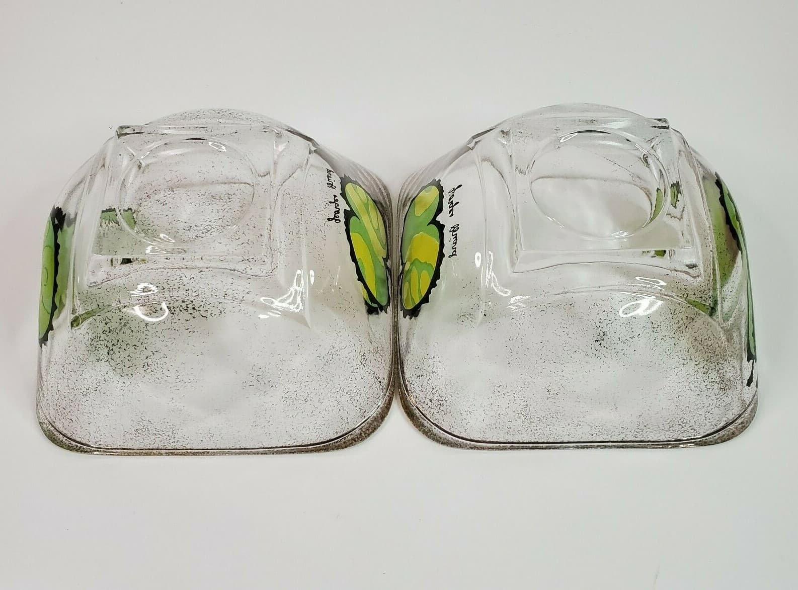 Vintage Lot of 2 Georges Briard Mid-Century Apple Pear 22K Square Glass Bowls - Thumbnail 4